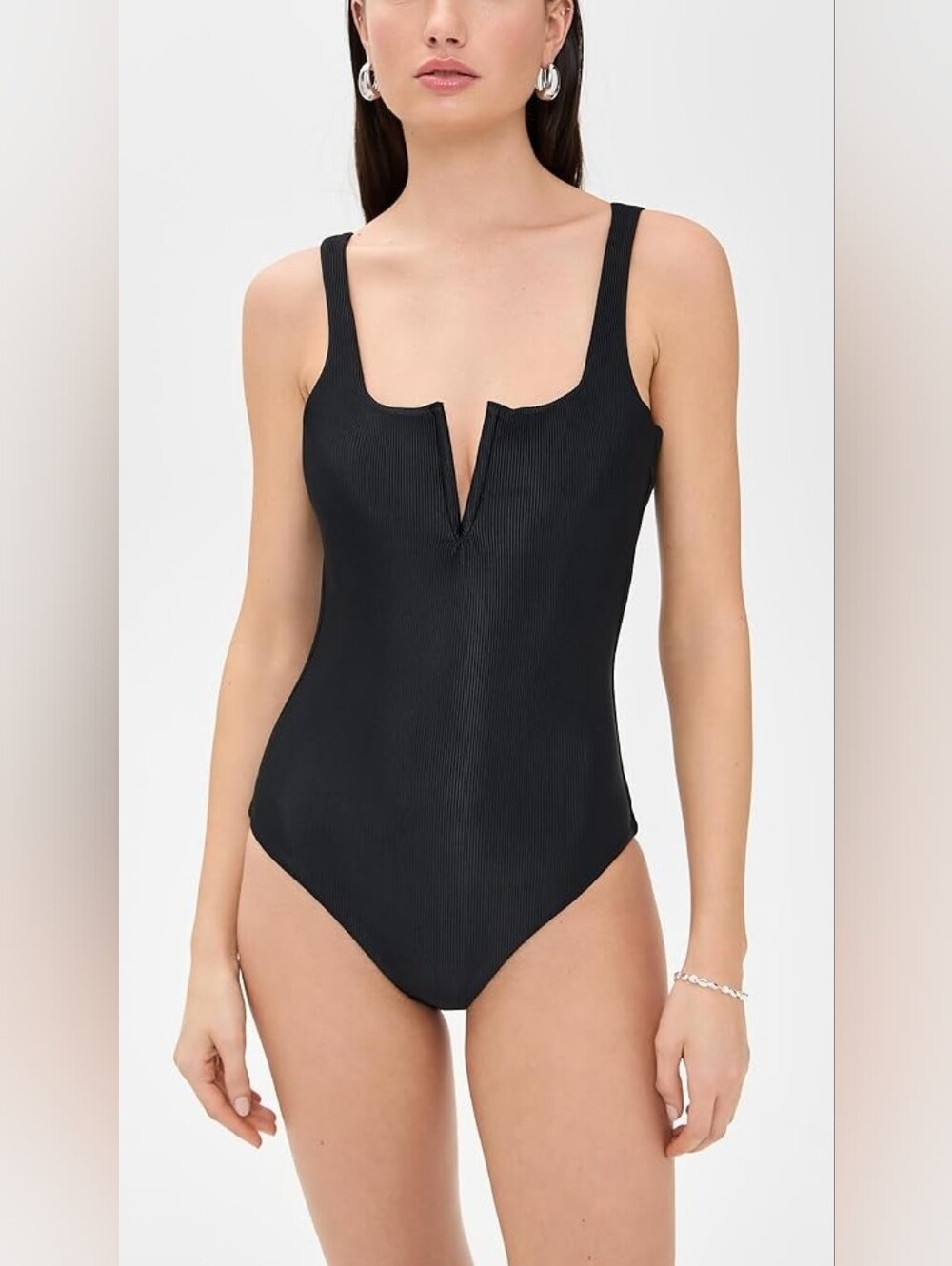 Beach Riot Tropez Black One Piece Ribbed V Wire Knotch Swimsuit Size Medium